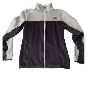 The North Face Womens Full Zip Fleece Jacket Grey Colorblock Mock Neck Medium